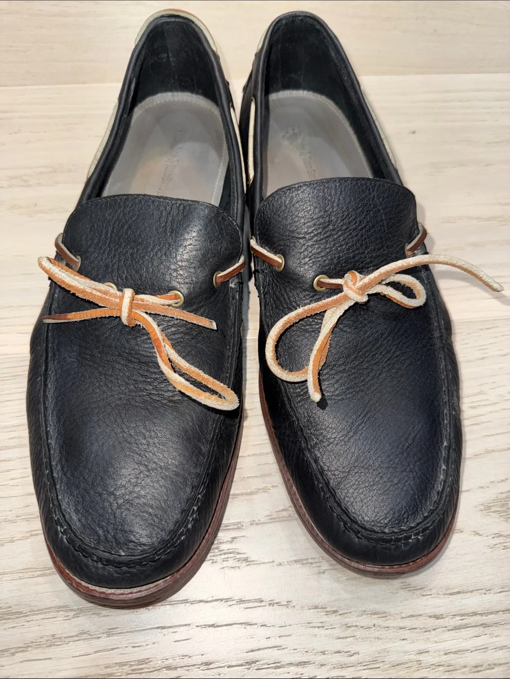 Men's midnight Navy Leather Moccasin Loafers with Tan Laces